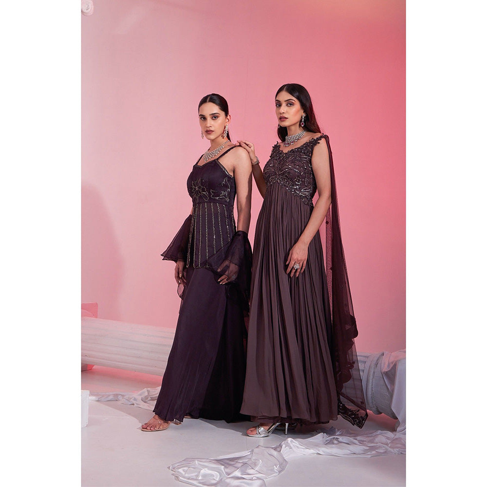 Swati Wadhwani Aliya Pleated Embellished Dress with Dupatta (Set of 2)
