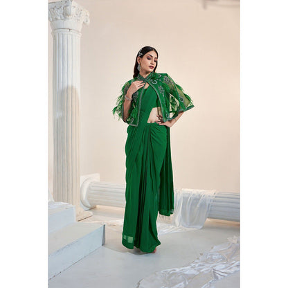Swati Wadhwani Tahira Feather Cape with Pre Drape Saree and Stitched Blouse
