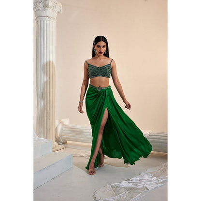 Swati Wadhwani Aranya Embellished Drape Skirt with Blouse and Belt (Set of 3)