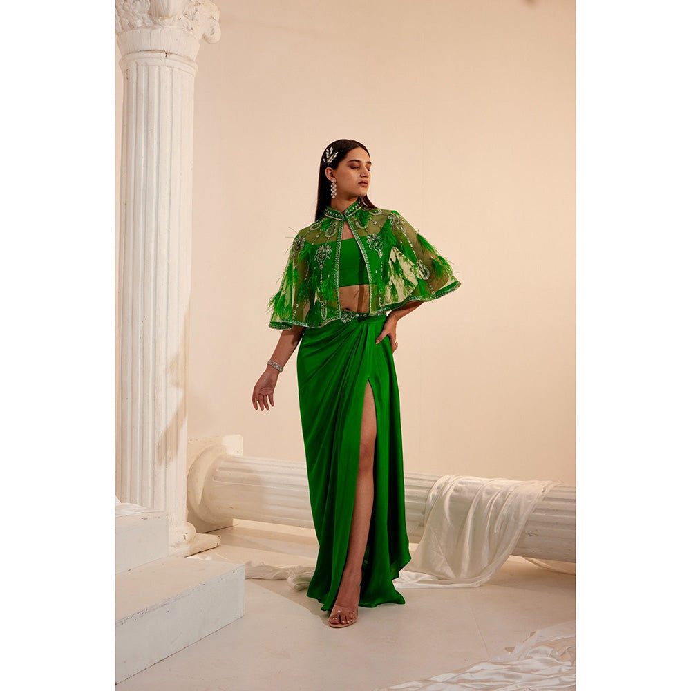 Swati Wadhwani Aayat Embellished Drape Skirt with Blouse and Cape Belt (Set of 4)