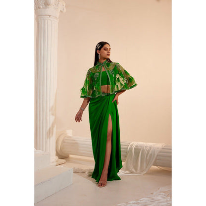 Swati Wadhwani Aayat Embellished Drape Skirt with Blouse and Cape Belt (Set of 4)