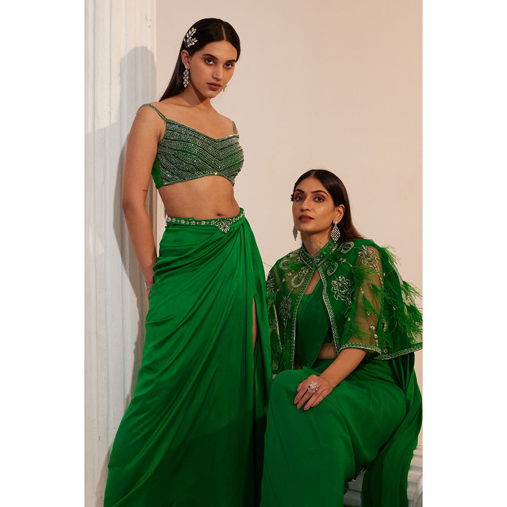Swati Wadhwani Aayat Embellished Drape Skirt with Blouse and Cape Belt (Set of 4)