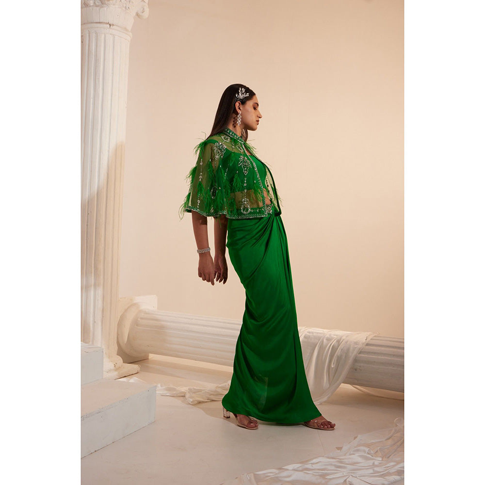 Swati Wadhwani Aayat Embellished Drape Skirt with Blouse and Cape Belt (Set of 4)