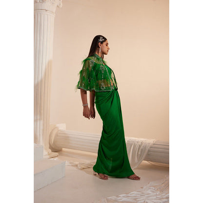 Swati Wadhwani Aayat Embellished Drape Skirt with Blouse and Cape Belt (Set of 4)
