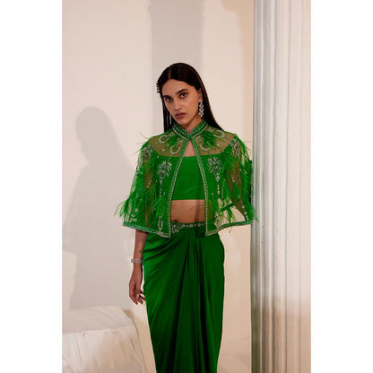 Swati Wadhwani Aayat Embellished Drape Skirt with Blouse and Cape Belt (Set of 4)