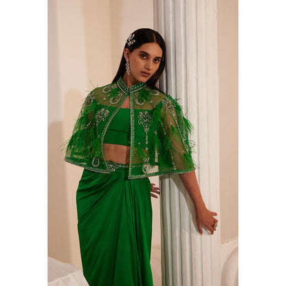 Swati Wadhwani Aayat Embellished Drape Skirt with Blouse and Cape Belt (Set of 4)