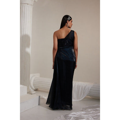 Swati Wadhwani Black Estelle Front Slit Embellished Evening Gown