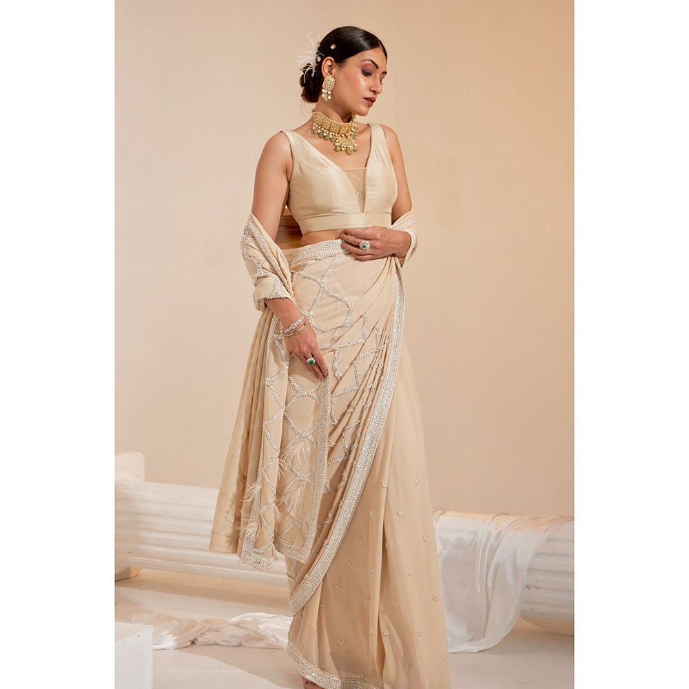 Swati Wadhwani Nura Pearl Work Pre Drape Saree and Stitched Blouse