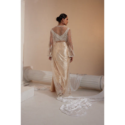 Swati Wadhwani Zahida Embellished Drape Skirt with Blouse and Jacket (Set of 3)