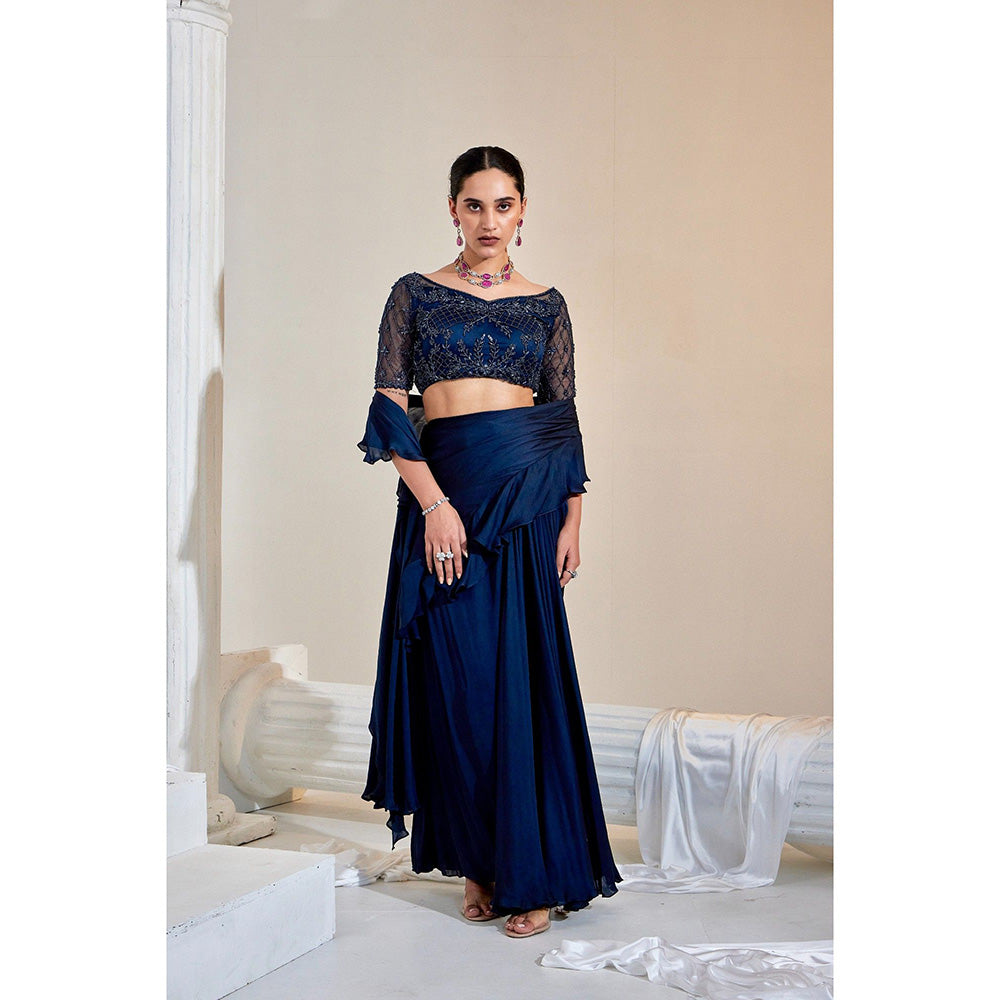 Swati Wadhwani Aarah Pre Drape Saree with Belt and Stitched Blouse