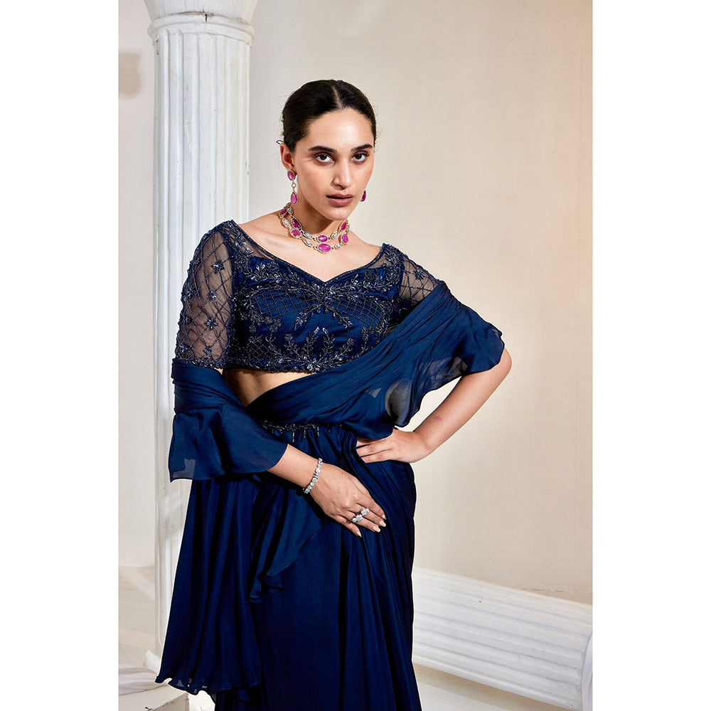Swati Wadhwani Aarah Pre Drape Saree with Belt and Stitched Blouse