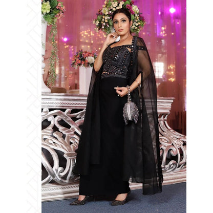 Swati Wadhwani Kaasha Embellished Drape Skirt with Blouse and Jacket (Set of 3)