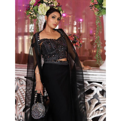 Swati Wadhwani Kaasha Embellished Drape Skirt with Blouse and Jacket (Set of 3)