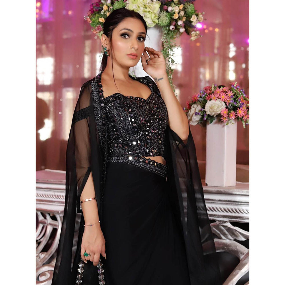 Swati Wadhwani Kaasha Embellished Drape Skirt with Blouse and Jacket (Set of 3)