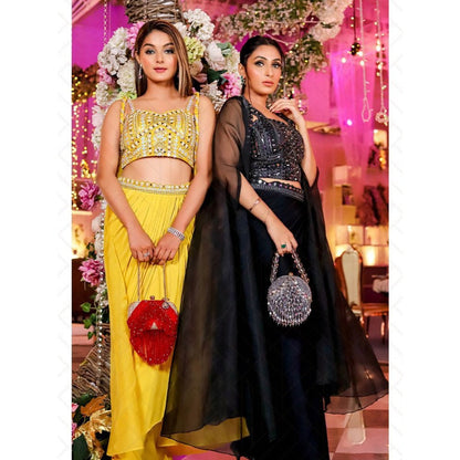 Swati Wadhwani Kaasha Embellished Drape Skirt with Blouse and Jacket (Set of 3)