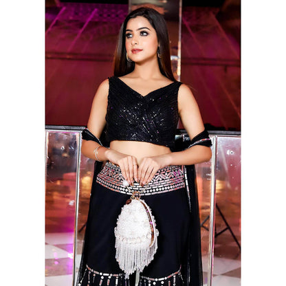 Swati Wadhwani Shimmer Black Embellished Blouse with Sharara and Dupatta (Set of 3)