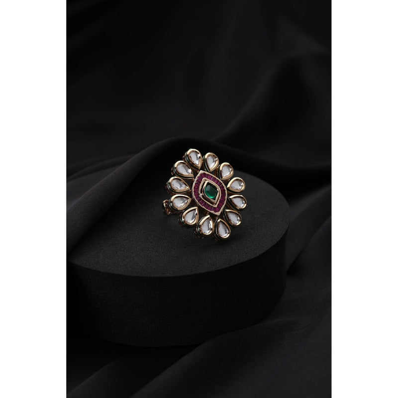 SWABHIMANN Multi-Color Kundan Adjustable Ring
