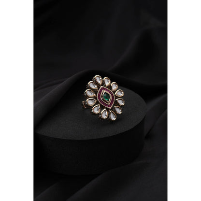 SWABHIMANN Multi-Color Kundan Adjustable Ring