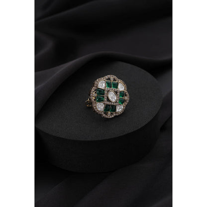 SWABHIMANN White Polki Adjustable Ring