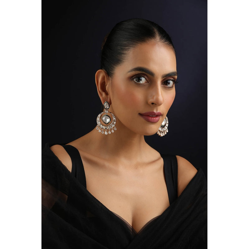 SWABHIMANN White Polki Chandbali Earrings