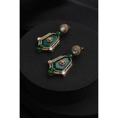 SWABHIMANN Green Polki Dangler Earrings