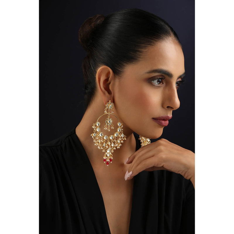 SWABHIMANN White Kundan Chandbali Earrings