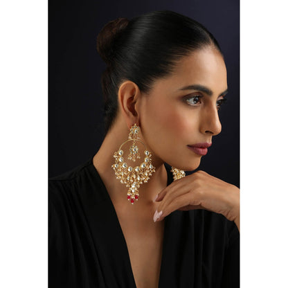 SWABHIMANN White Kundan Chandbali Earrings