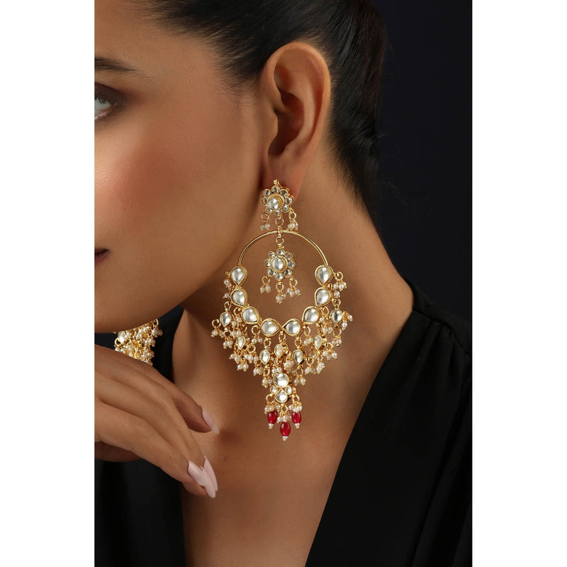 SWABHIMANN White Kundan Chandbali Earrings