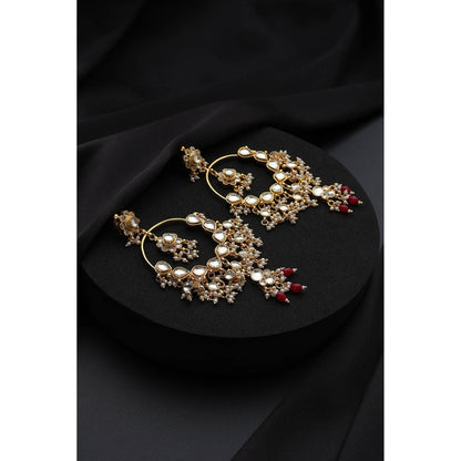 SWABHIMANN White Kundan Chandbali Earrings