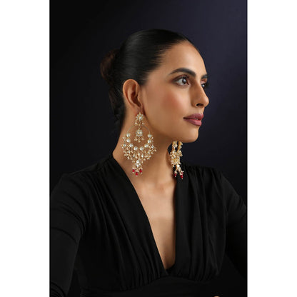 SWABHIMANN White Kundan Chandbali Earrings