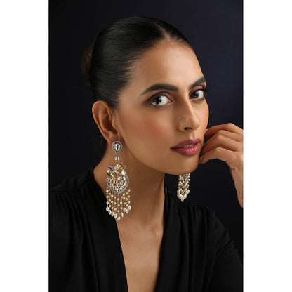 SWABHIMANN White Polki and Pearls Dangler Earrings