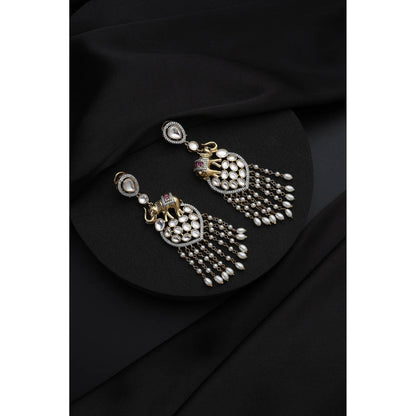 SWABHIMANN White Polki and Pearls Dangler Earrings