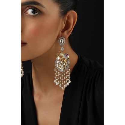 SWABHIMANN White Polki and Pearls Dangler Earrings