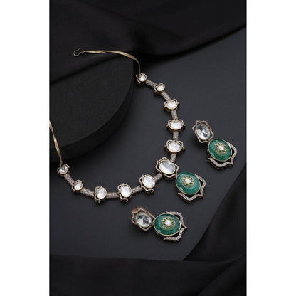 SWABHIMANN Mint Green Polki Hasli Necklace with Earrings