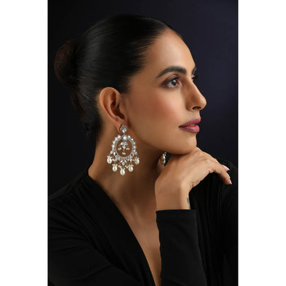 SWABHIMANN White Polki and Pearls Chandbali Earrings