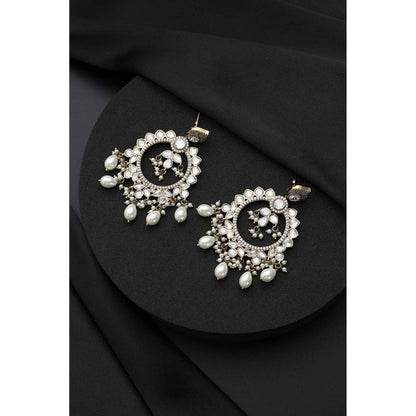 SWABHIMANN White Polki and Pearls Chandbali Earrings
