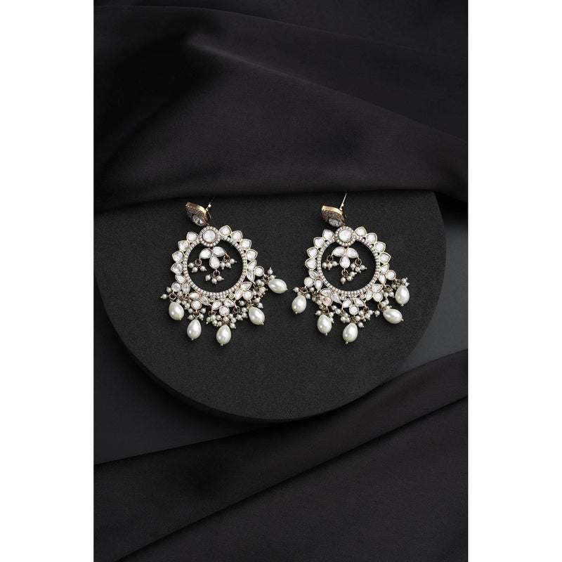 SWABHIMANN White Polki and Pearls Chandbali Earrings
