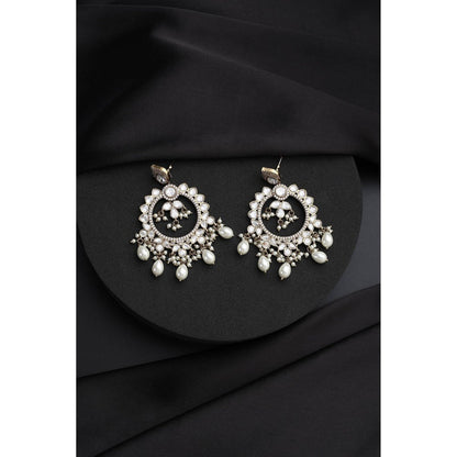 SWABHIMANN White Polki and Pearls Chandbali Earrings