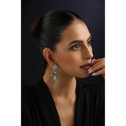 SWABHIMANN Silver Kundan Jhumka Earrings