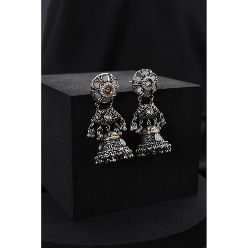 SWABHIMANN Silver Kundan Jhumka Earrings