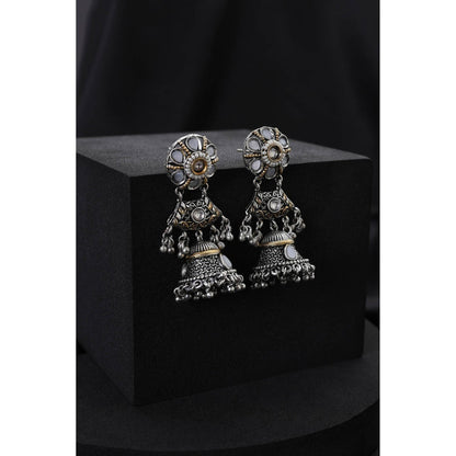 SWABHIMANN Silver Kundan Jhumka Earrings