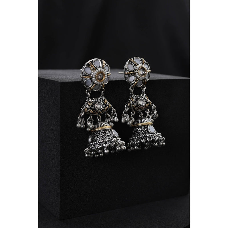 SWABHIMANN Silver Kundan Jhumka Earrings