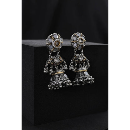 SWABHIMANN Silver Kundan Jhumka Earrings