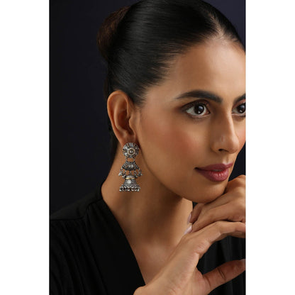 SWABHIMANN Silver Kundan Jhumka Earrings