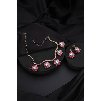 SWABHIMANN Ruby White Polki Hasli Necklace with Earrings