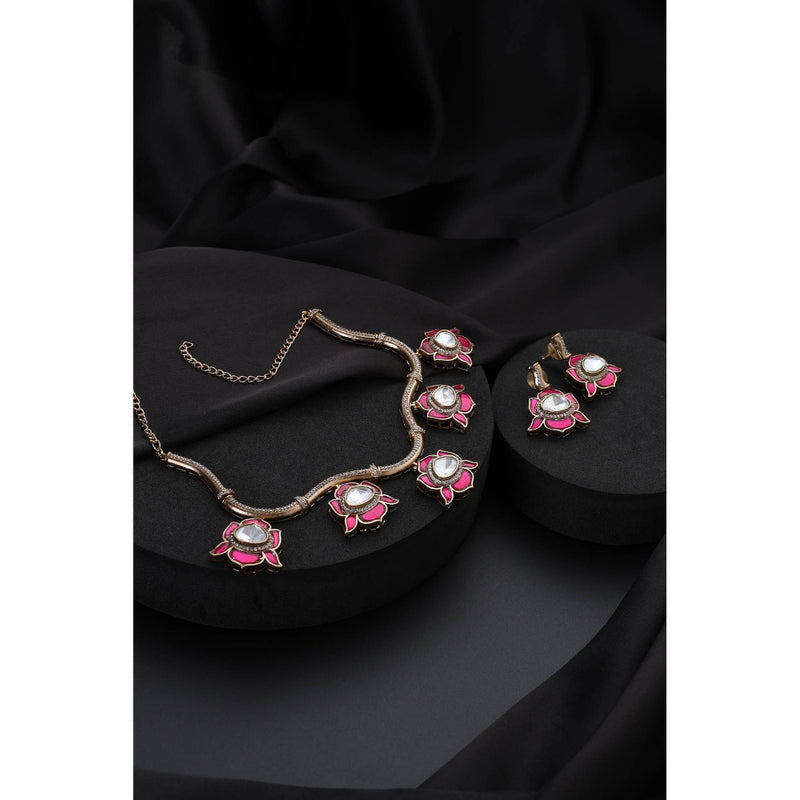 SWABHIMANN Ruby White Polki Hasli Necklace with Earrings
