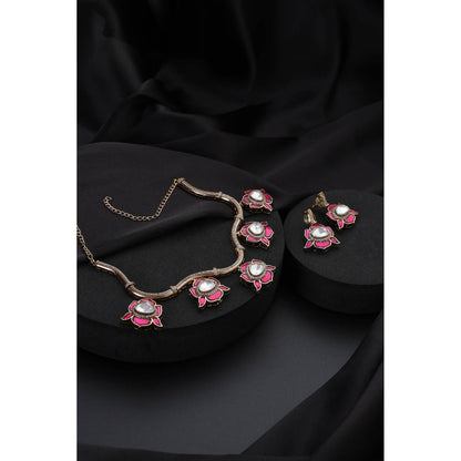 SWABHIMANN Ruby White Polki Hasli Necklace with Earrings