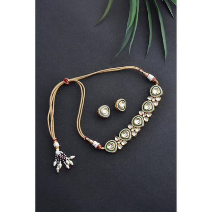 SWABHIMANN White Plated Polka Choker with Earnings