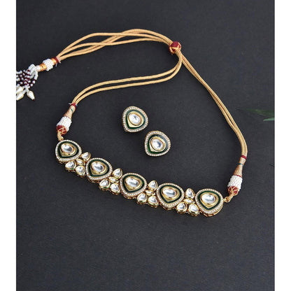 SWABHIMANN White Plated Polka Choker with Earnings