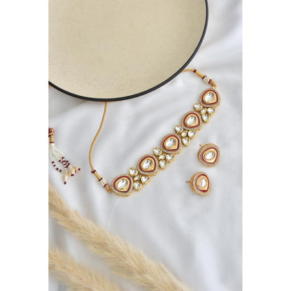 SWABHIMANN White Gold Plated Polka Choker with Earnings